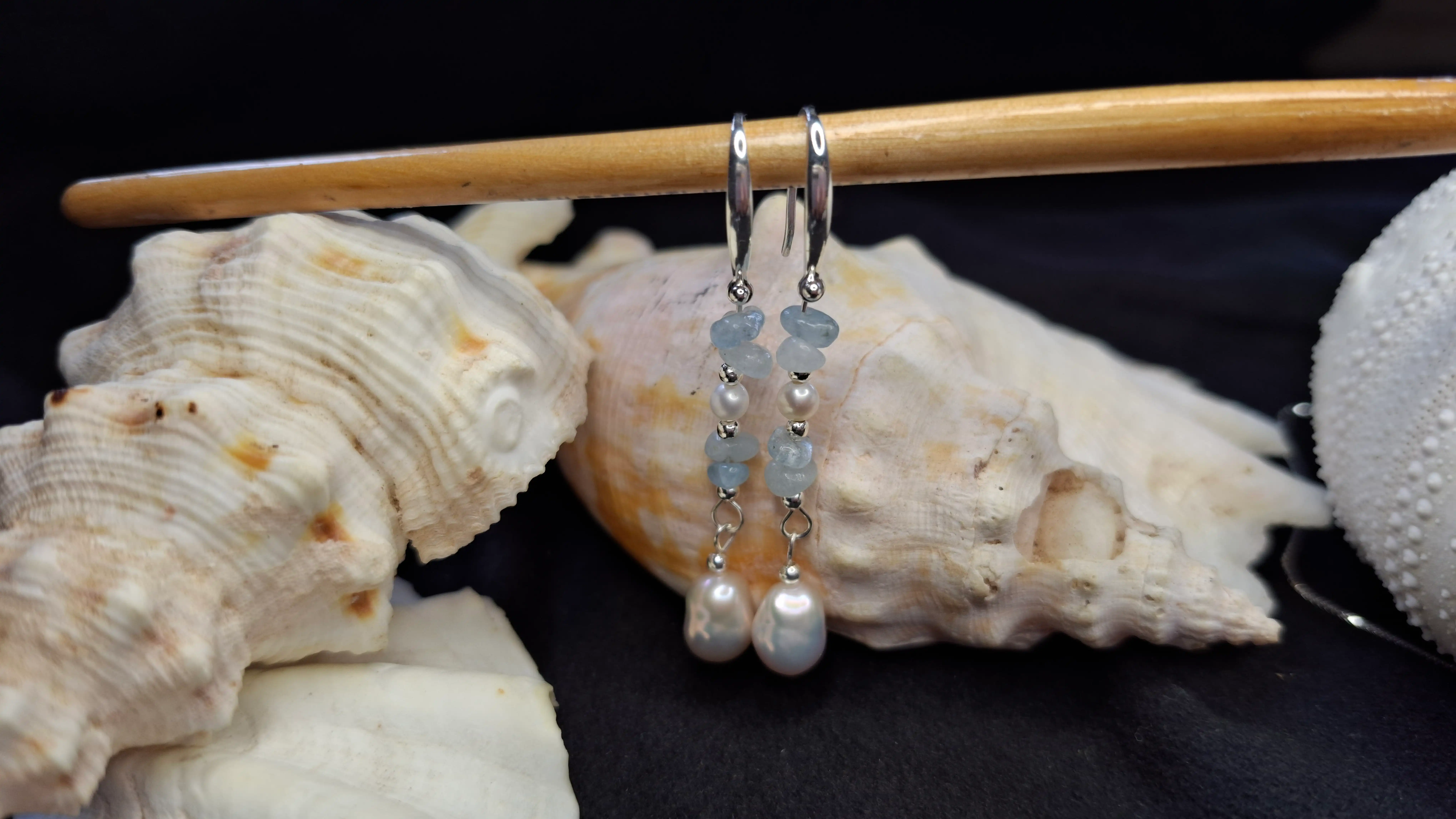 Ocean's Guardian: Aquamarine & Pearl-enclosed Silver Clam (shell) Earrings | S925 Silver